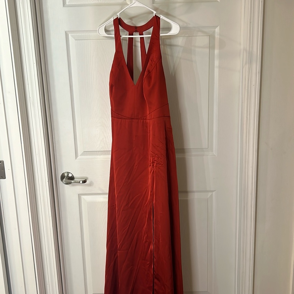 Azazie Burnt Orange Satin Bridesmaid Dress